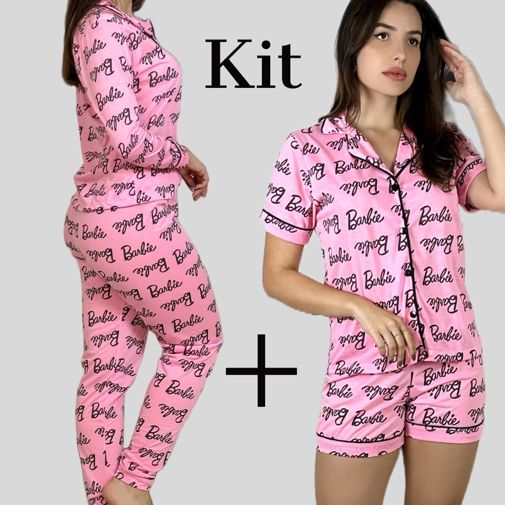 Kit pijama barbie 4 peças blogueirinha americano botão
