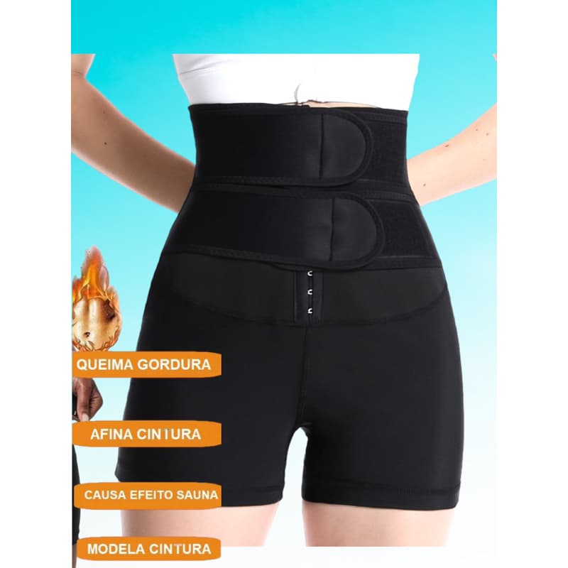 Short Cinta Modeladora Sauna com Regulagem Fitnesses Perde Barriga