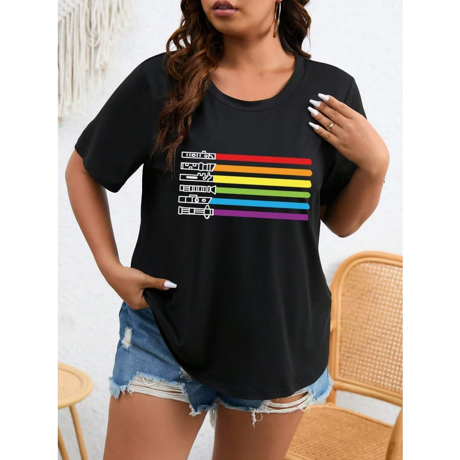 Camiseta Espada Arco Íris Geek Oversized Unissex