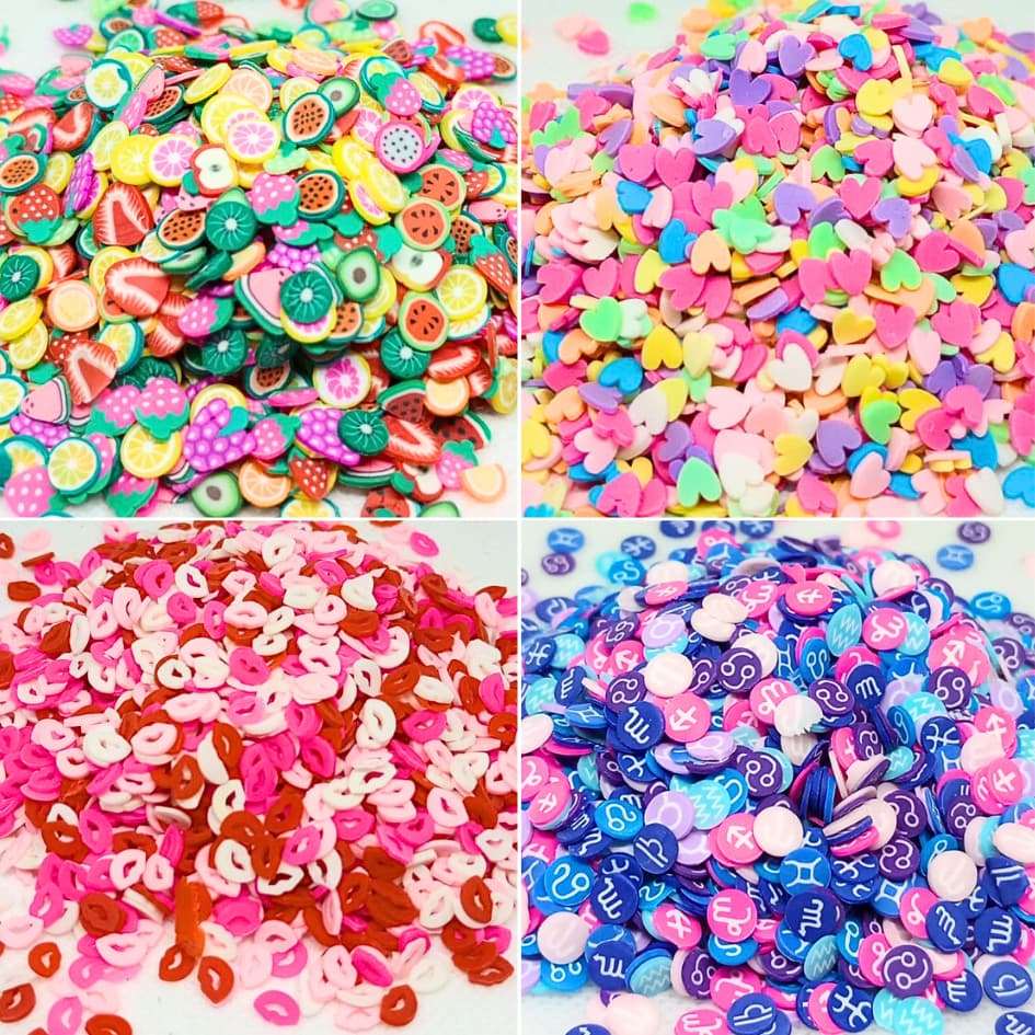 Fimo 10gr, enchimento para resina epóxi, artesanato - Frutas, Nuvem, Beijo, Boca, Coração