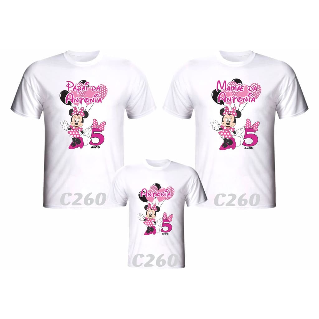 Kit 3 Camisetas Minnie Rosa Personalizada para Aniversário
