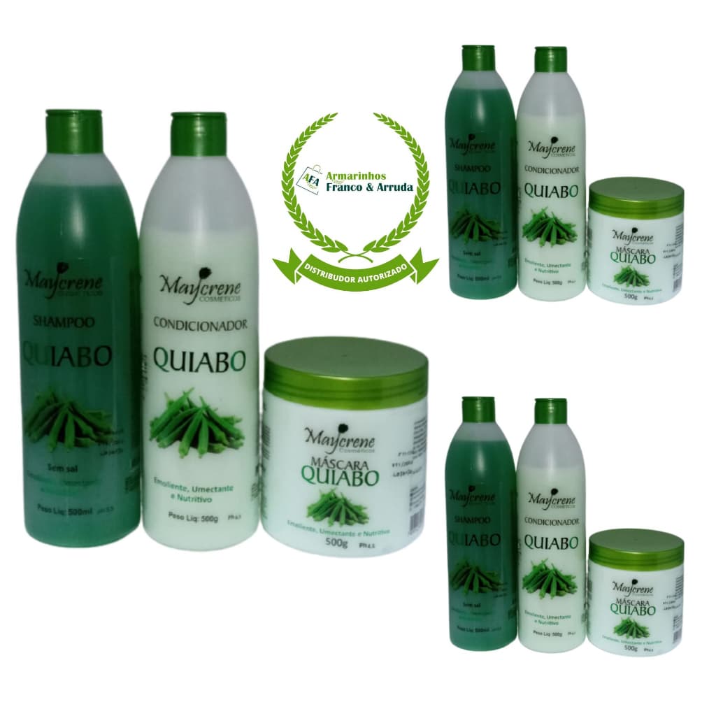 3 Kits Capilares Quiabo Maycrene Hidrata profundamente os fios trazendo Maciez e Brilho - 9 Produtos