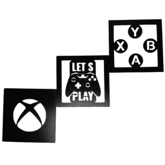 3 Quadros Vazados Gamer Jogos Geek XBOX Mdf Preto