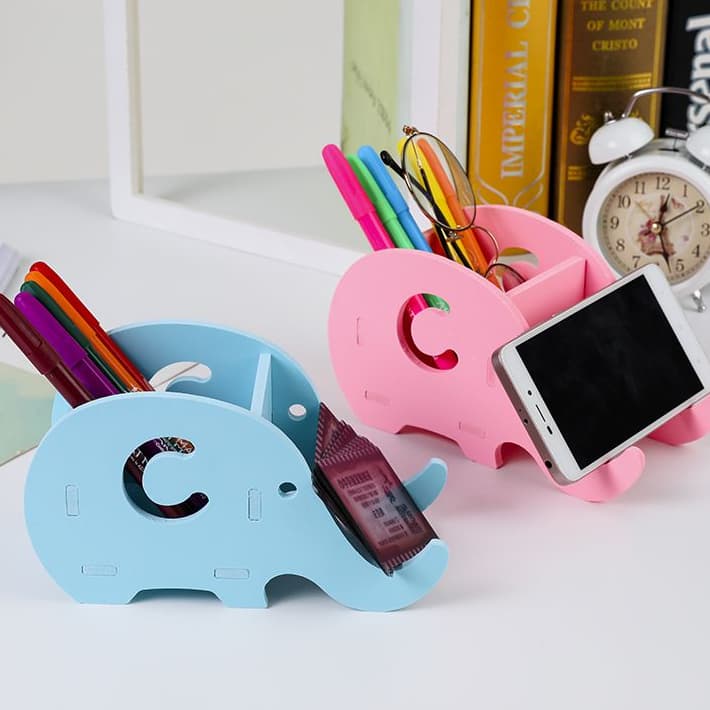 Porta Caneta Em Plástico Com Suporte Para Celular, Formato Elefante