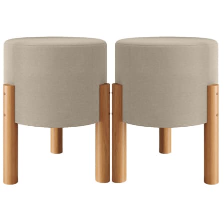 Kit 2 Puff Banquinho Banqueta Decorativo Thor em linho Pés Madeira Maciça