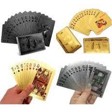 Jogo 2 Baralho Colorido Prova D'agua Black Canastra Poker Lindo Preto/Dourado/Prateado