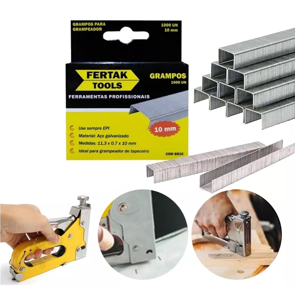 Grampo 10mm P/ Grampeador Manual Estofado Tapeçaria 1000 Un Fertak
