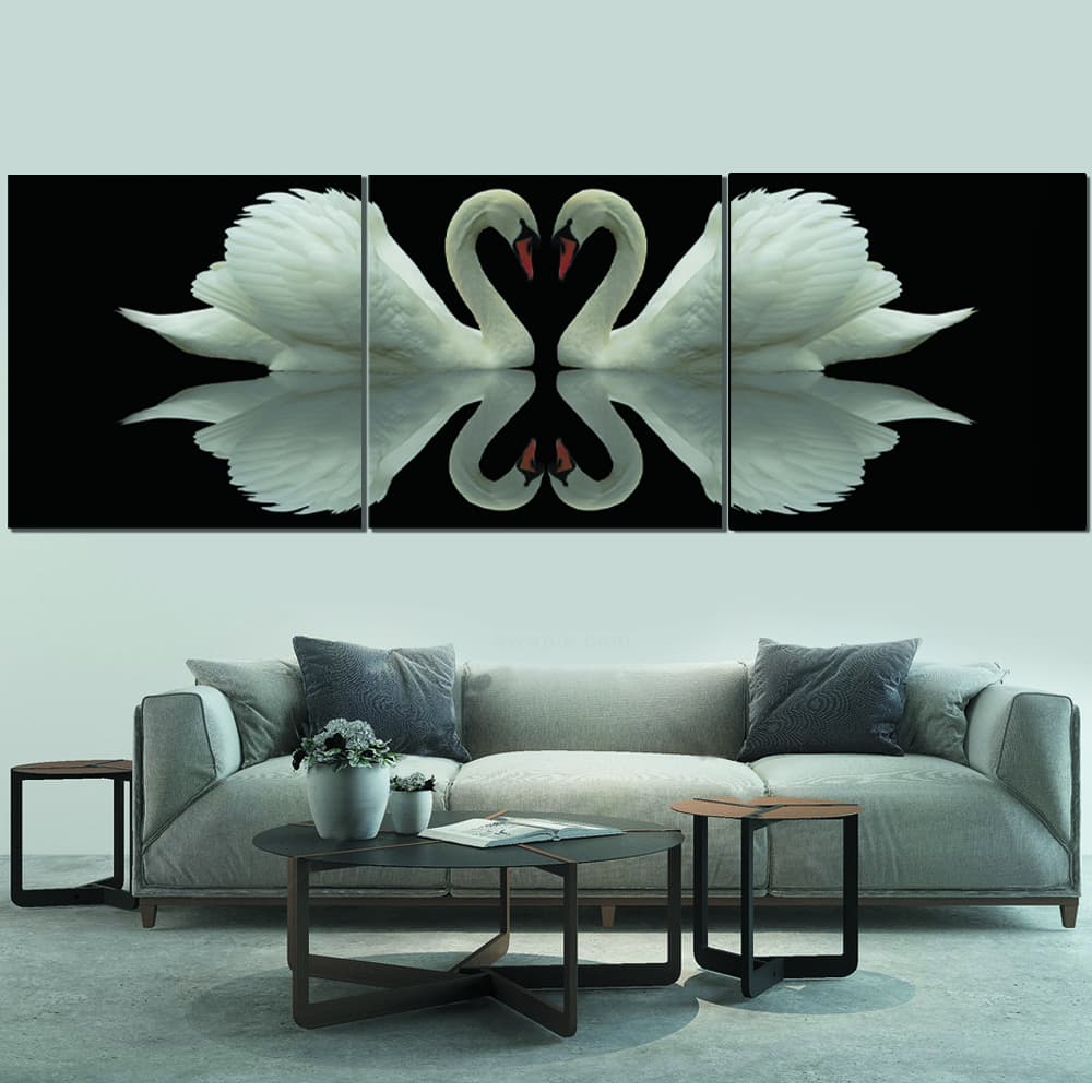 Quadro decorativo cisne casal coração romance família