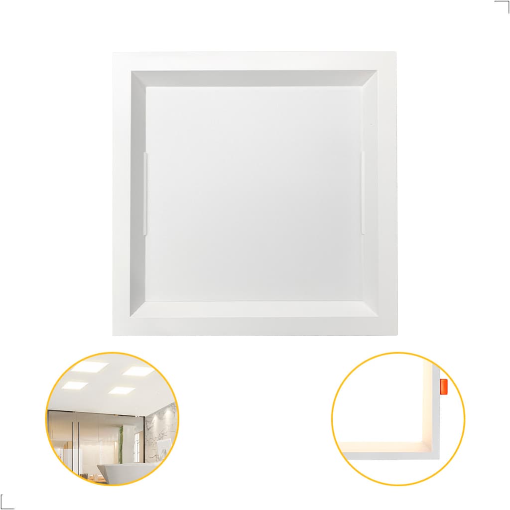 Luminária De Teto Plafon Painel Recuado De Embutir Slim Super Fino 18W 22X22 Quadrado Bivolt Branco Teto Gesso Casa Sala