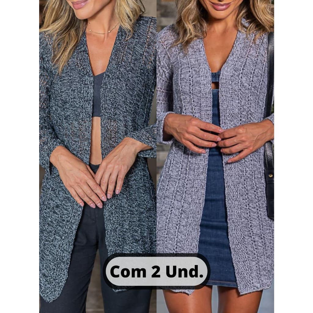 Kit com 2 Unidades Casaquinho Kimono Cardigan Manga Longa de Tricôt