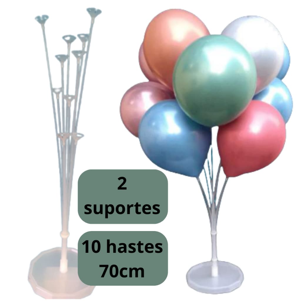 Kit 2 Suporte Grande Balão 70cm 10 Hastes Ajustáveis Para Mesa ou Chão Festa Aniversário Evento