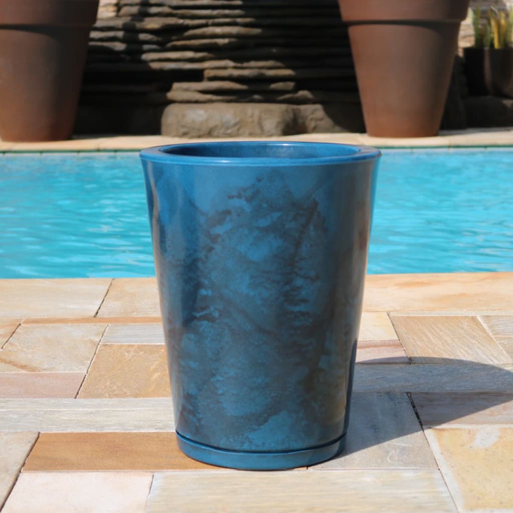 Vaso Decorativo Polietileno para Plantas Coluna Redonda Cone Lisa Moderna Jardim Sala N2 Com Prato