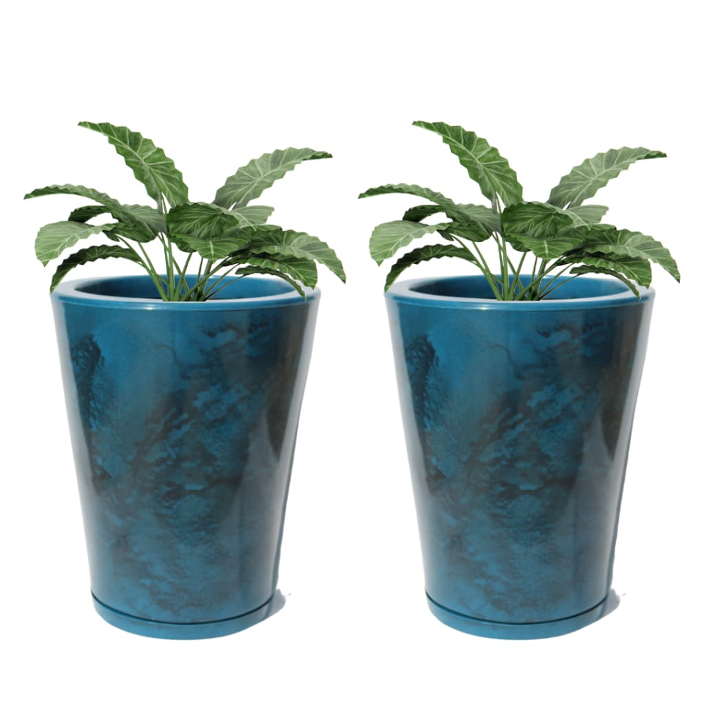 Kit com 2 Vasos Decorativo Polietileno para Plantas Coluna Redonda Cone Lisa Moderna Jardim Sala N2 Com Prato
