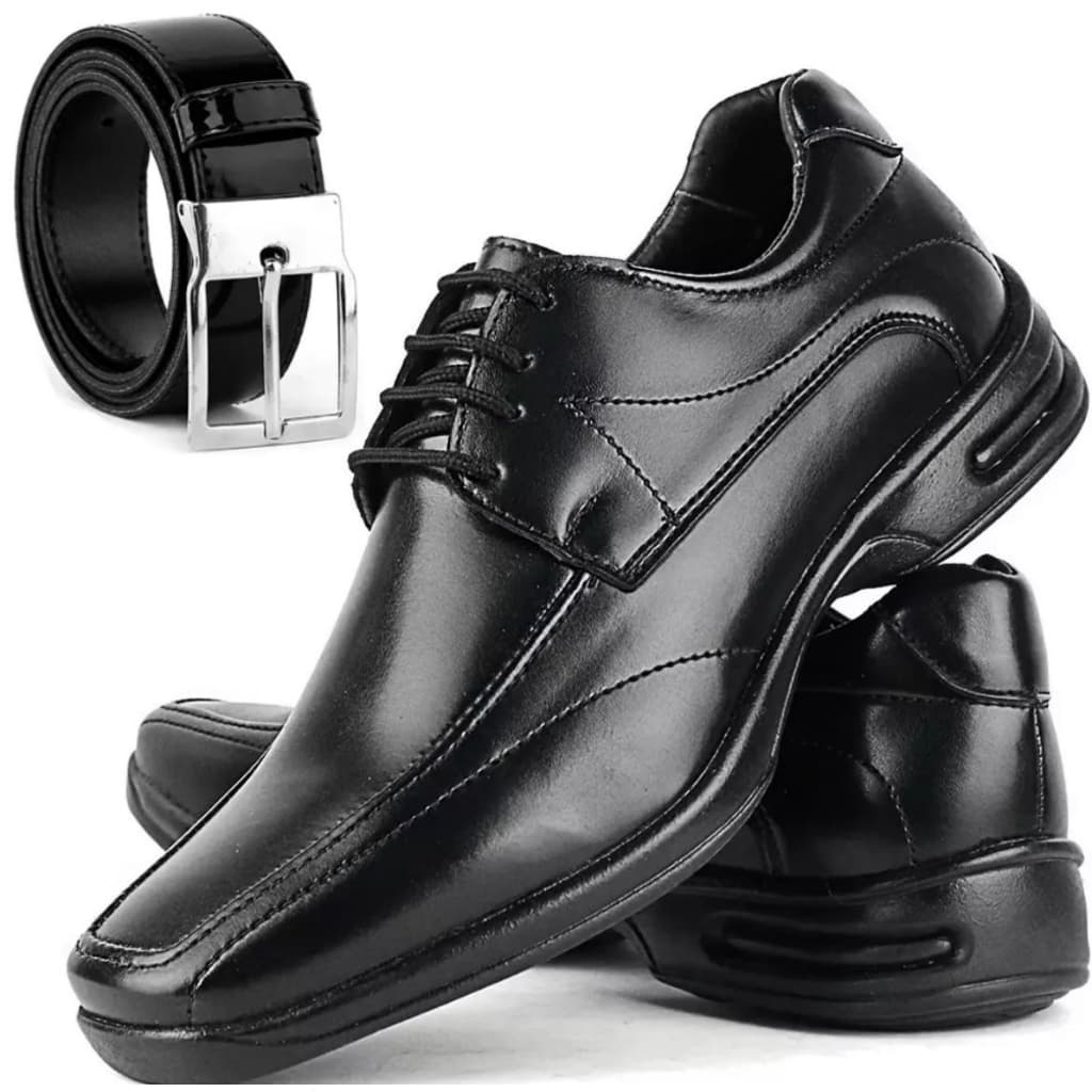 Sapato Social Ortopédico Masculino de Couro Legitimo Elegante com Sola Antiderrapante Barato + Cinto Dupla Face