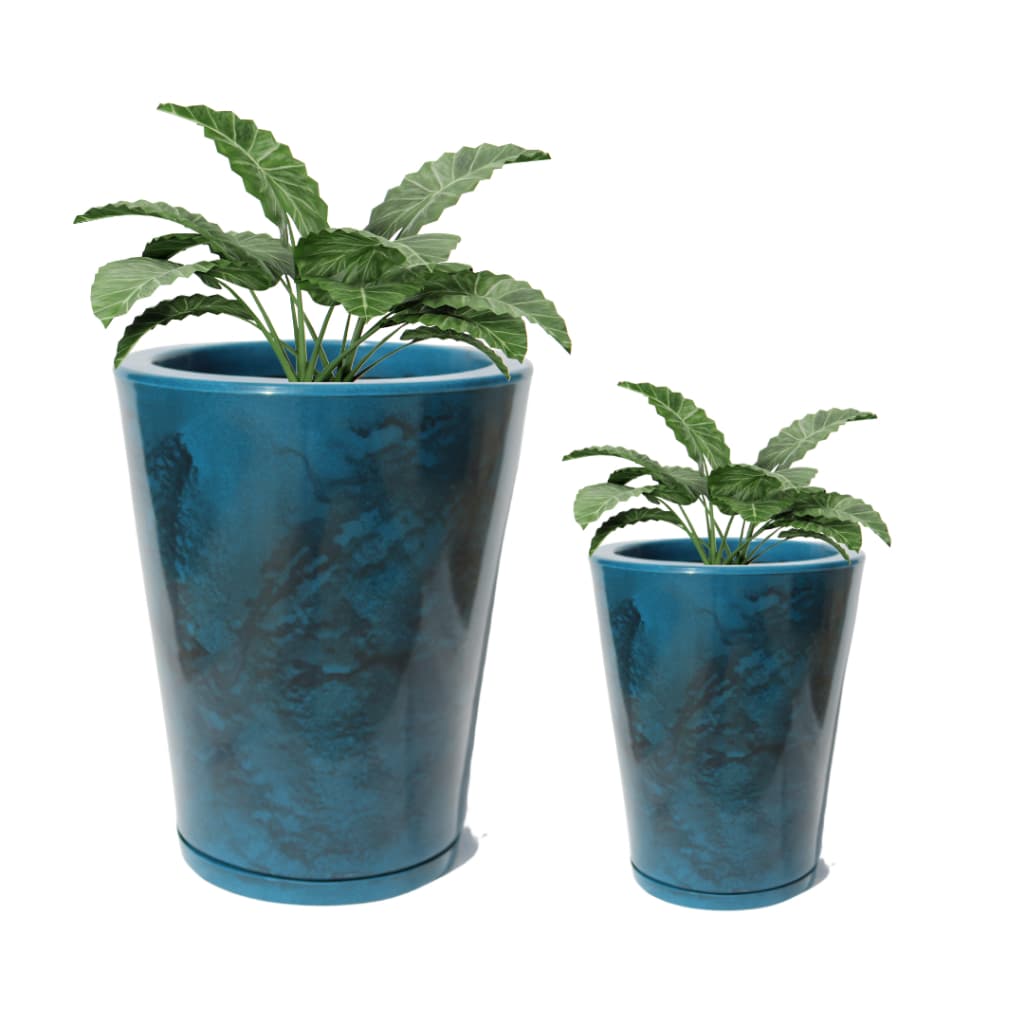 Kit 2 Vasos Polietileno para Plantas Coluna Redonda Cone Lisa Moderna Jardim Sala N2 e N3 Com Prato