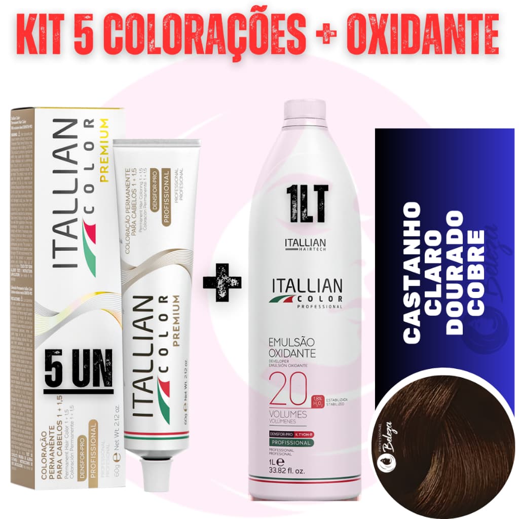 Kit 5 Tinta + Ox 20v Castanho Claro Dourado Cobre 5.34
