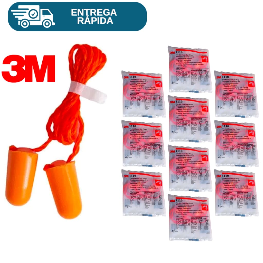 Kit 10 Protetor Auricular Plug Espuma 3M 1110 Com Cordão Abafador Tampão Ouvido Para Dormir