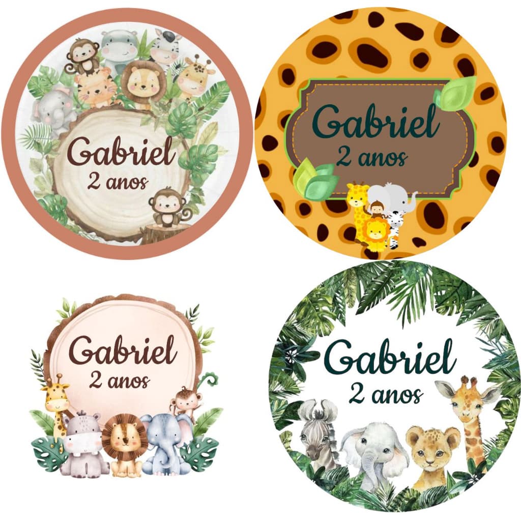 Kit 50 tags adesivas Safari para personalização de Latinhas, lembrancinhas, tubete e outros