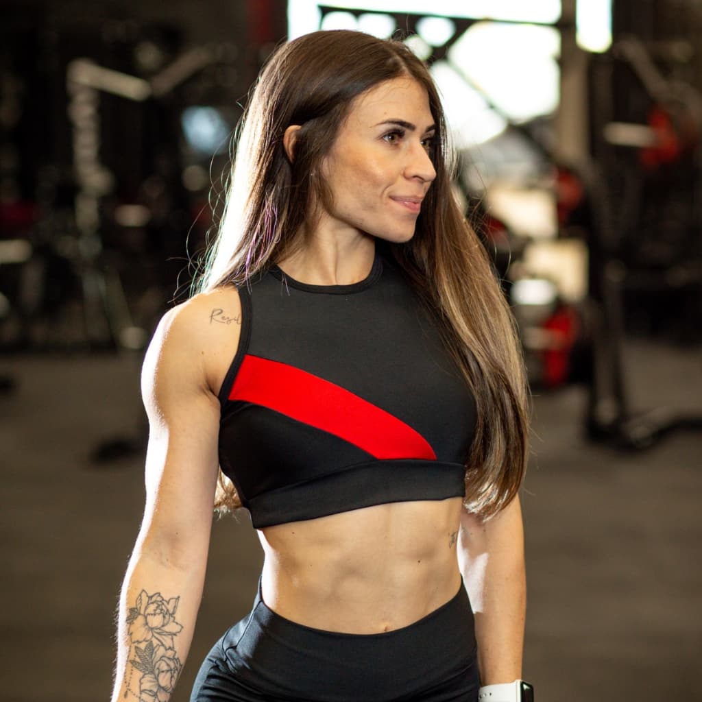 Top Nadador Suplex Preto e Vermelho Feminino Academia Fitness Plus Size