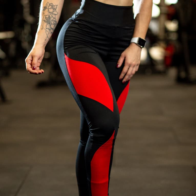 Legging Cintura Alta Suplex X Preta com Vermelho Feminina Academia Fitness Plus Size