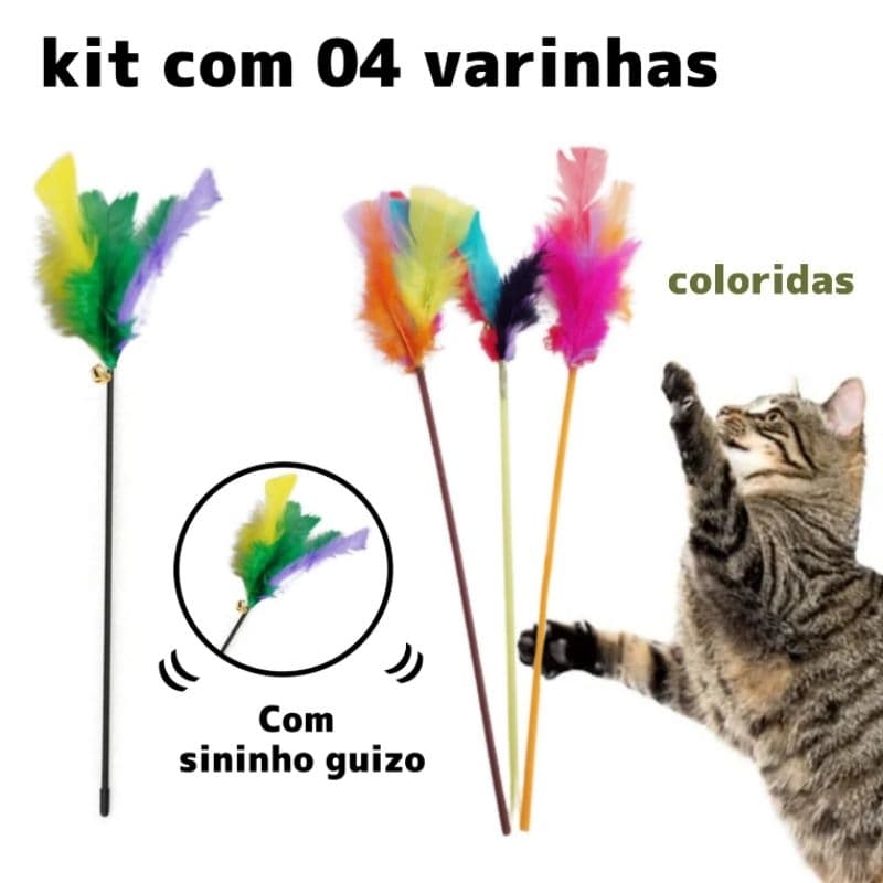 kit 4 varetas coloridas sortidas Para Gato, varinha de gato brincar Qualidade pet