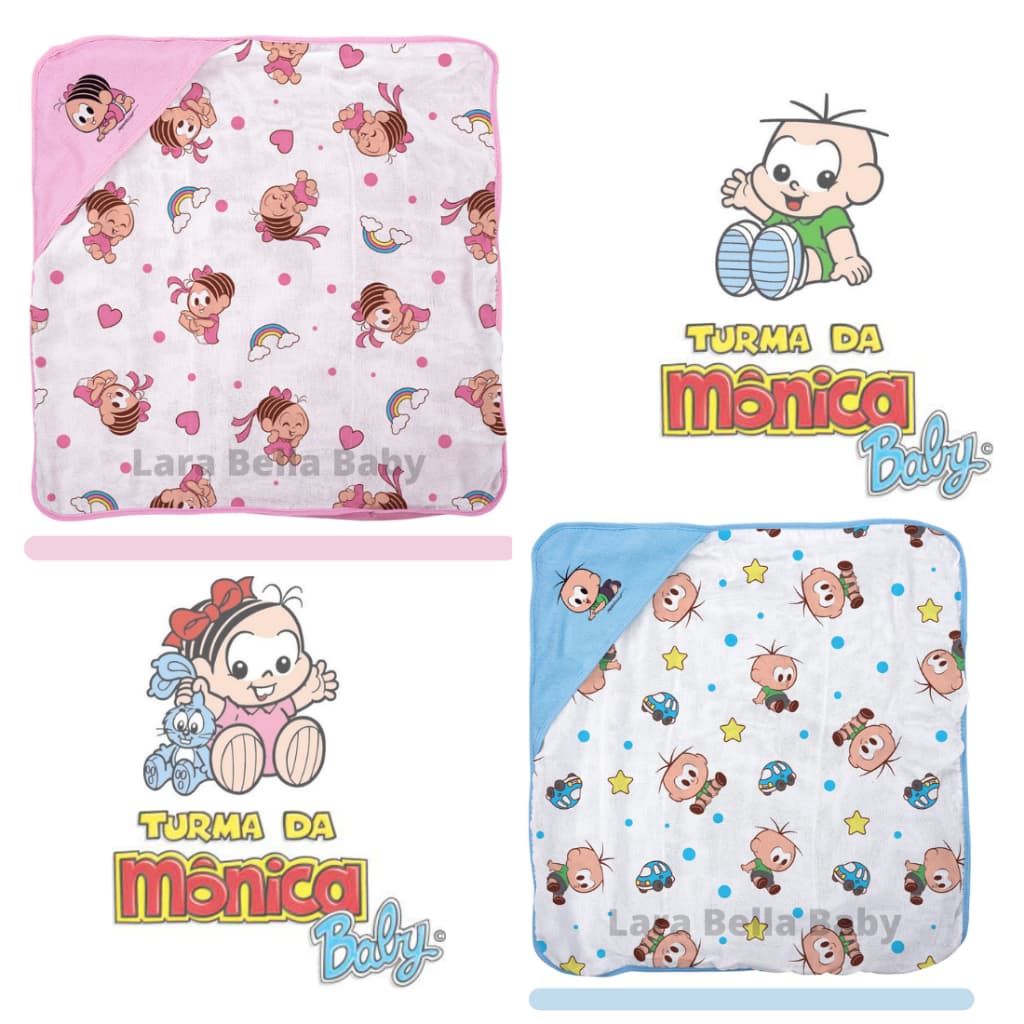 Toalha Plush Bebê C/Forro de Fralda 68 x 68cm 80% Algodão Enxoval Bebê Menina Menino