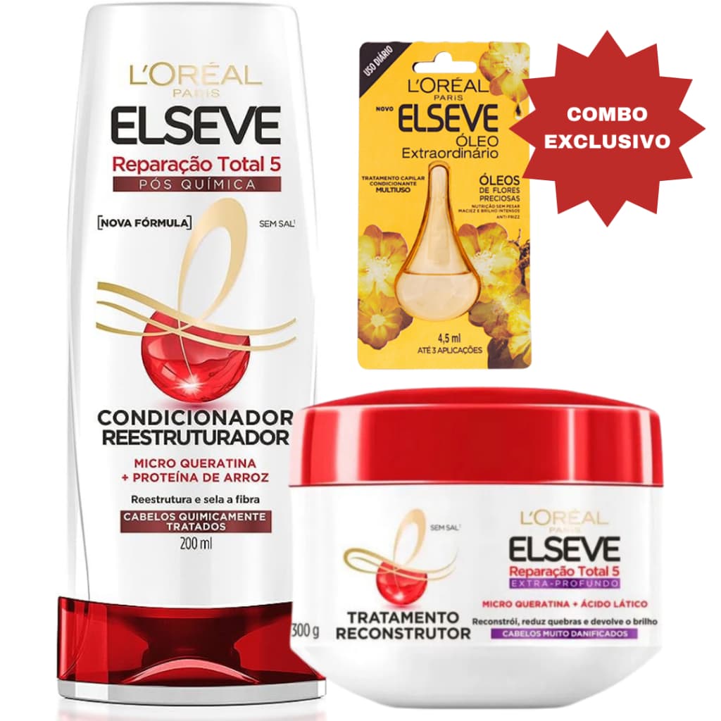 Elseve Reparação Total 5 Kit - Condicionador 400ml + Creme de Tratamento 300g + Ampola Óleo Extraordinário 4,5ml