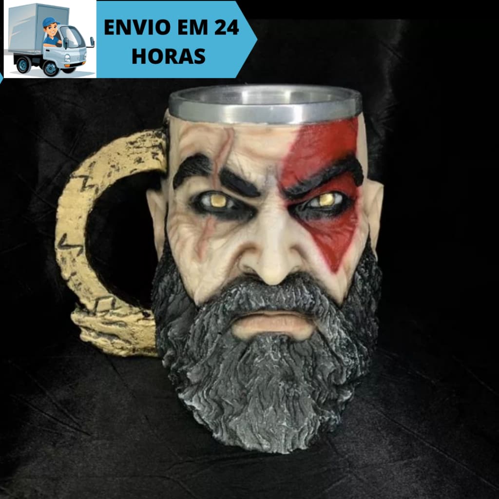 Caneca/Copo Kratos God of War Ragnarok 3D Resina Dourado