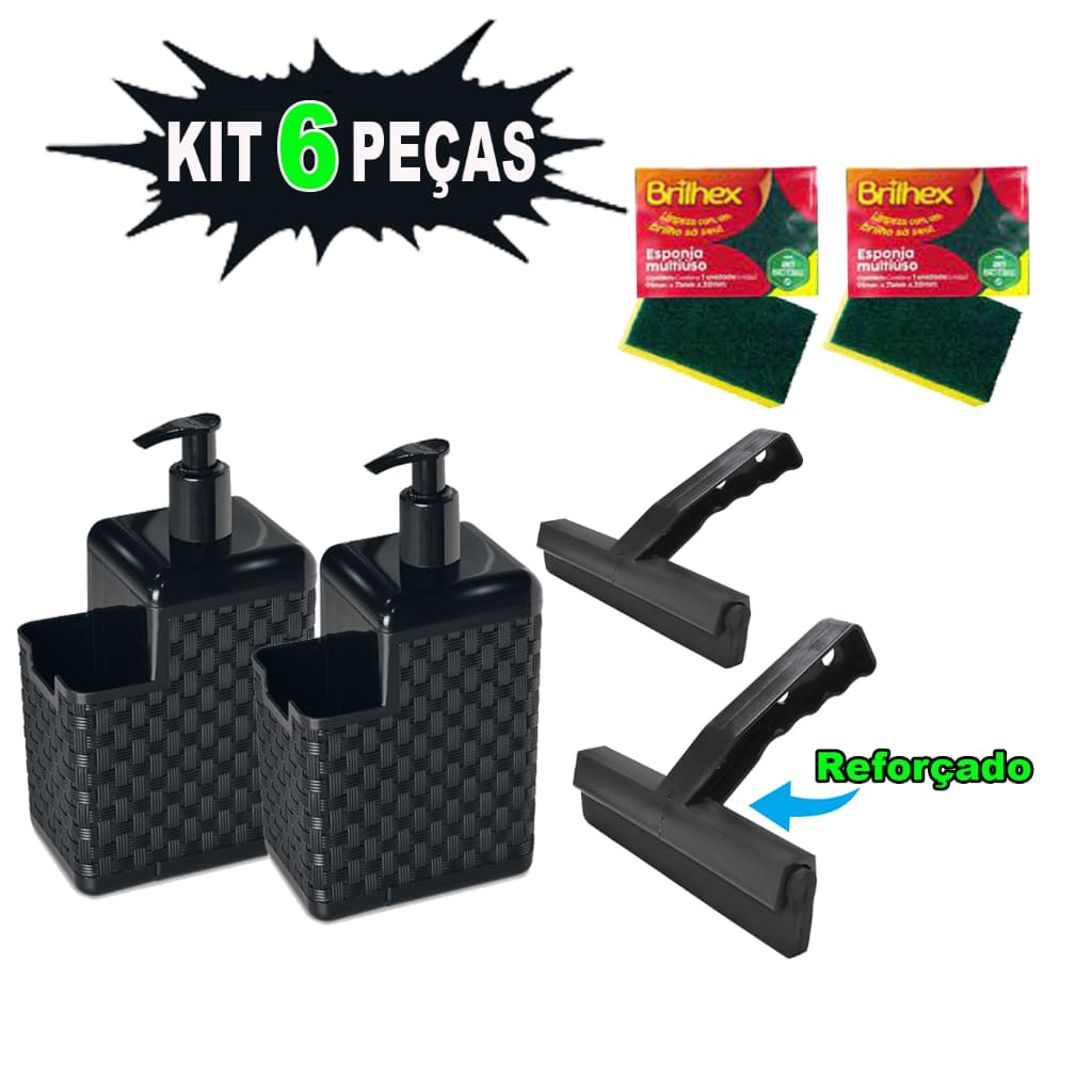 Porta Detergente Sabão Dispenser 6 em 1 Com Suporte Para Bucha e Esponja e Rodo