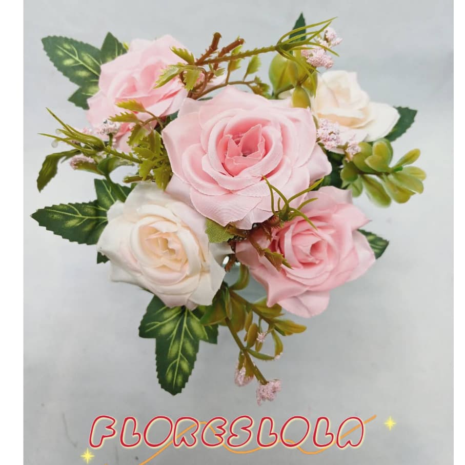Buquê de Rosa Artificial com 5 flores P/ Decoração Casamento, Arranjos, Decorar Festas e casa