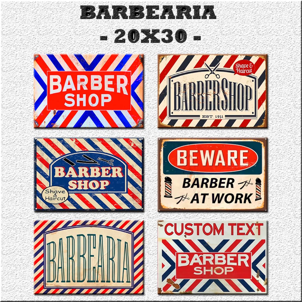 Placas Decorativas Barbearia - Quadros Decoraração salão Retro Barber Shop Barbeiro - MDF 20X30 cm