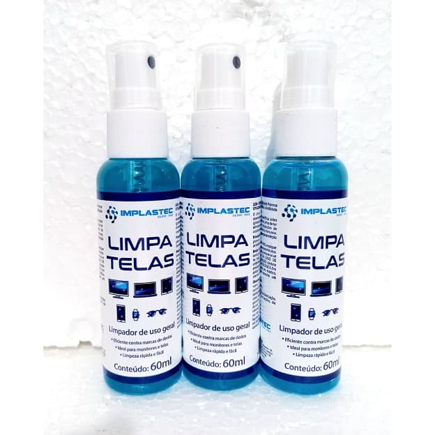 Kit 3 Limpa Telas Clean Spray 60ml Anti-risco Implastec ( Tv / Celular / Oculos / Relogio )