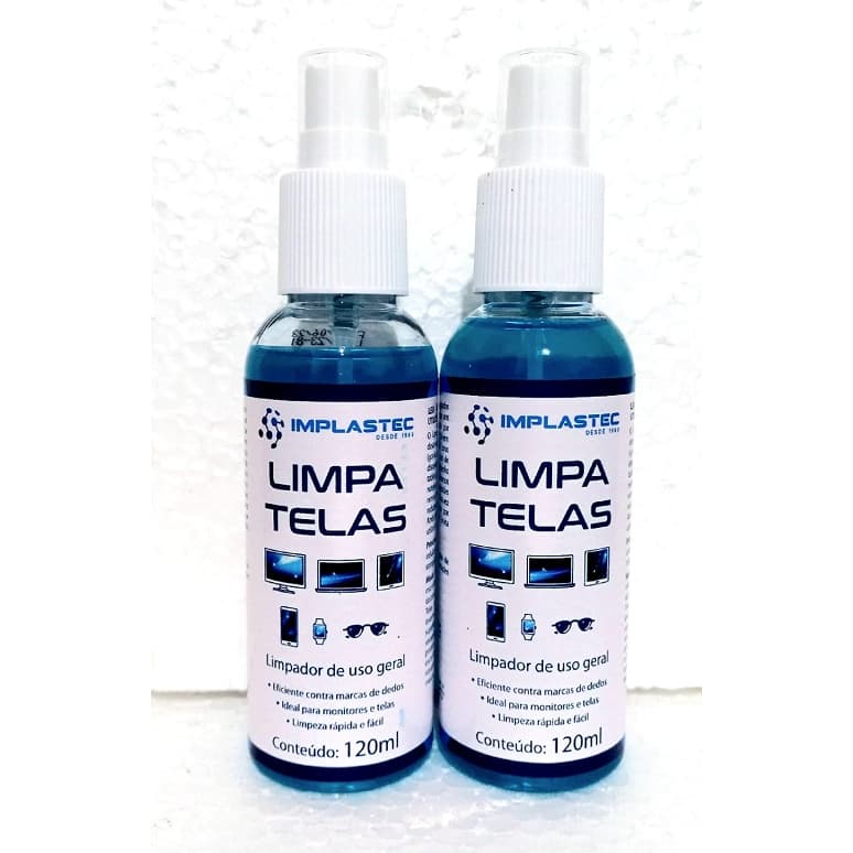 Kit 2 Limpa Telas Clean Spray 120ml Anti-risco Implastec ( Tv / Celular / Oculos / Relogio )