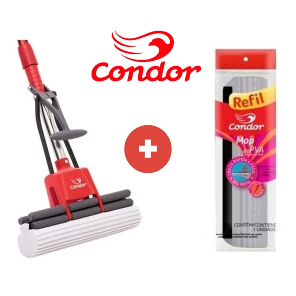 Kit Mop PVA Sem Cabo Rodo  Esfregão Mágico Limpeza Geral Condor 1620 + 1 Refil Extra 1620R