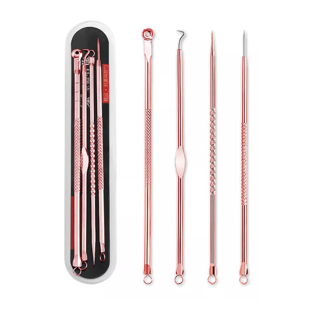Kit 4 De Ferramentas De Beleza Extrator De Acne Removedor De Cravo Espinha Aço Inoxidável