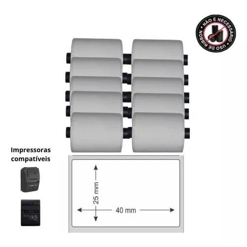 Etiqueta Térmica Mini Impressora Não Fiscal 40x25 - 10 Rolos