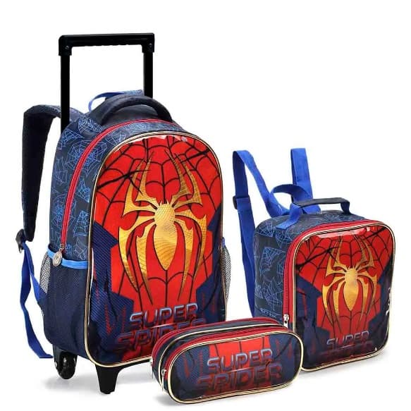 Kit Mochila Infantil de Rodinhas Super Spider com Lancheira e Estojo