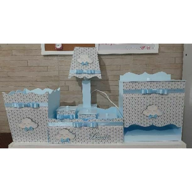 Kit Higiene em MDF nuvens para meninos, azul, azul escuro