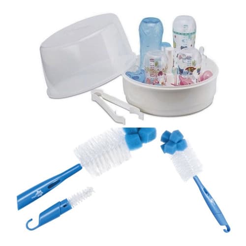 Esterilizador Mamadeiras A Vapor Microondas + Escova Azul 360° Neopan