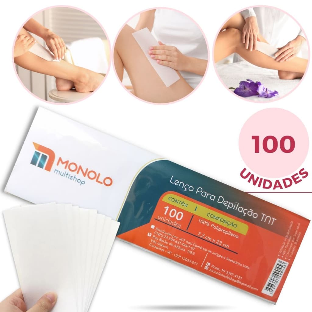 Papel Depilação TNT Lenço Descartável Folhas 100 Unidades Fácil e Prático Profissional