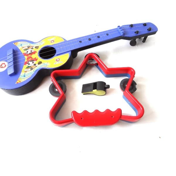 Kit Instrumentos Violinha, Pandeiro Estrela e Apito grande instrumentos musicais infantis