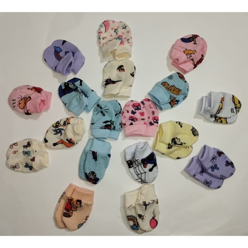 kit 10 pares de luvas recém nascido em tecido malhas estampadas promoção