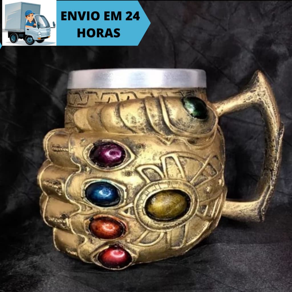 Caneca/Copo Manopla Thanos Guerra Infinita Vingadores Marvel 3D Resina