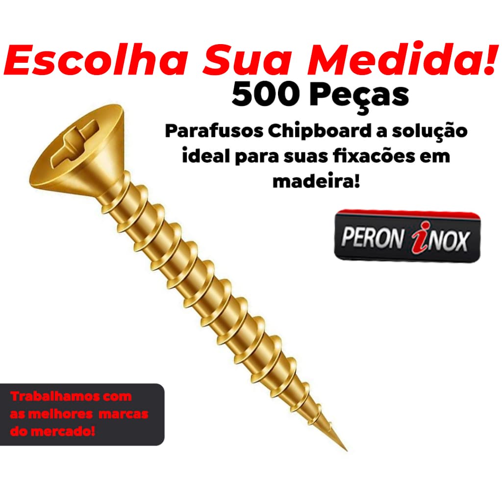 Caixa c/ 500 Peças Parafusos Para Madeira Chipboard Chata Philips Mdf - 3,5 x 16 - 3,5 x25 - 3,5x40 - 4x16 - 4x25 - 4x40