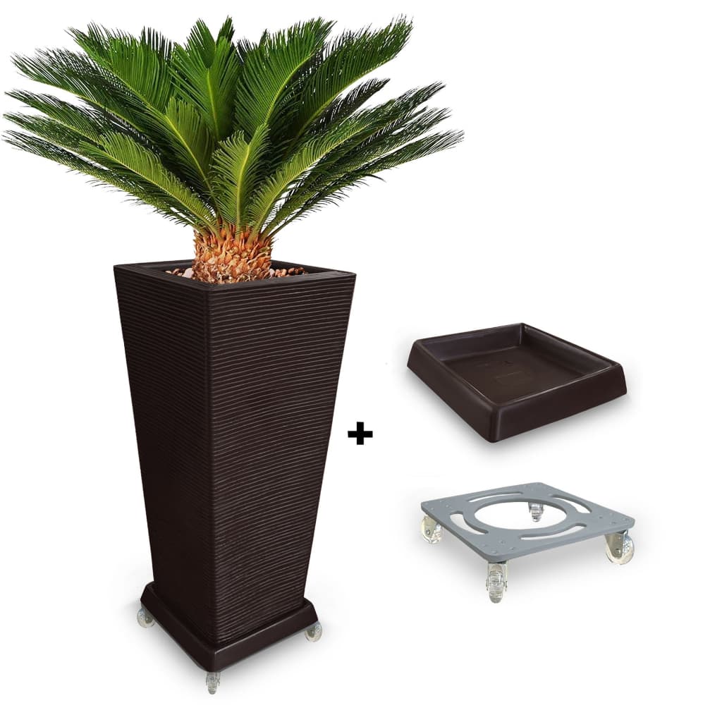 Vaso De Planta de Polietileno 90x40 + Prato + Base Suporte de Aluminio Quadrado Com Rodinhas de Gel Q