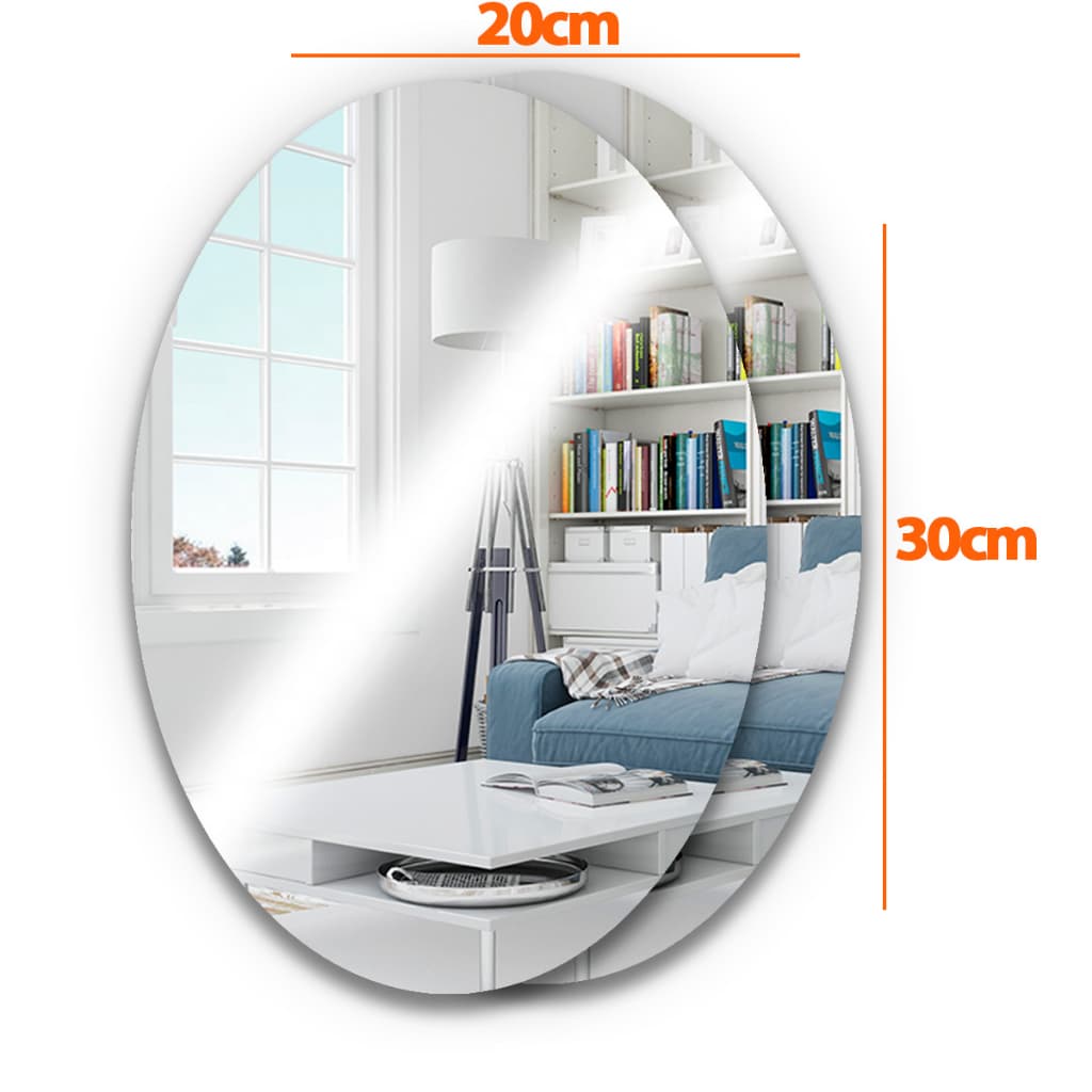 Kit 2 Espelhos Adesivos Acrílico Oval 30x20cm Decorativo Inquebrável Quarto Banheiro