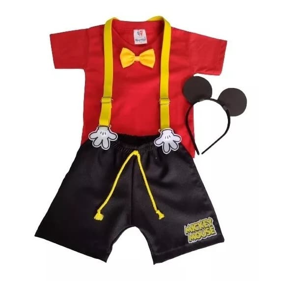 Conjunto Roupa P/ Bebê Menino Mesversário Infantil Mickey Festa Fantasia Aniversário
