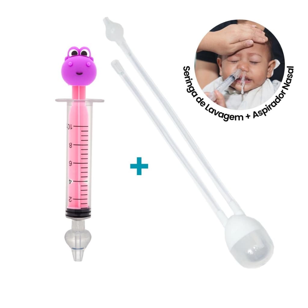 Kit Aspirador Nasal Bebe Seringa Lavagem Nasal Infantil do Dino Bebê Buba Crianças