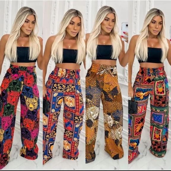 Calça Pantalona Feminina  Com Elástico Na Cintura - Moda Verão, Feminina