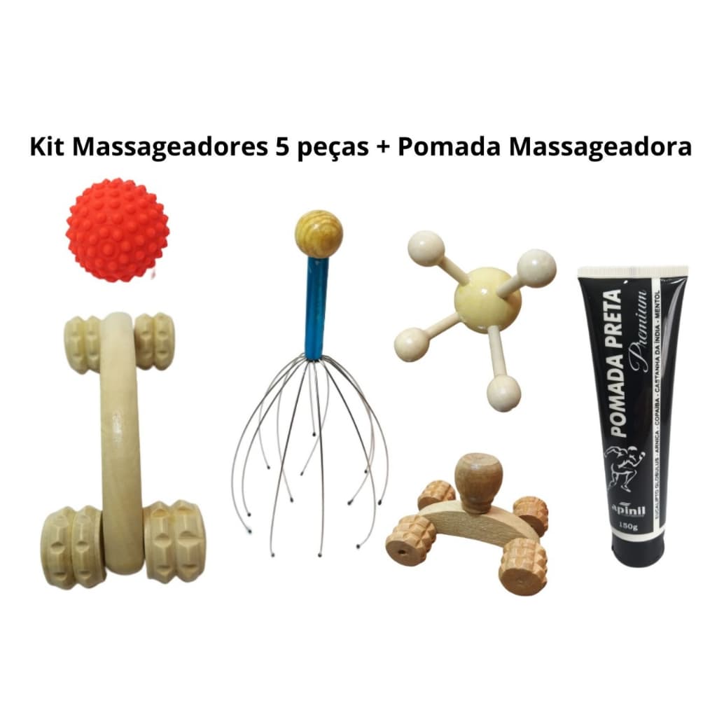 Kit Para Massagem Corporal 5 Peças+ Pomada Massageadora